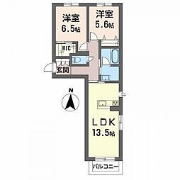 シャーメゾン　グラースII 2階2LDKの間取り