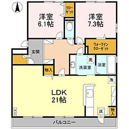 ラ・シェーブル・セゾン 2LDKの間取図画像