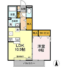 リヴェール北御座A 1LDKの間取図画像