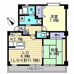 サンモール北竹島 2LDKの間取図画像