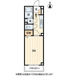カルム　シャンブル 2階1Kの間取り