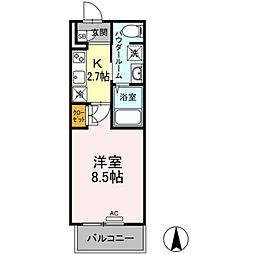 ラ・ヴィ・アン・ローズ南本庄 2階1Kの間取り