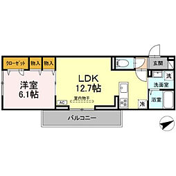 M-Base　Honjo　Kita 3階1LDKの間取り