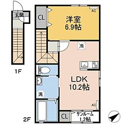 ミーティアB棟 2階1SLDKの間取り