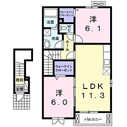 クイーンペガサスIII 2階2LDKの間取り