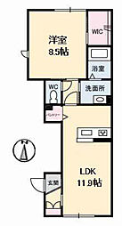 リラフォート東手城3丁目 1階1LDKの間取り