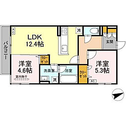 D-residence東手城 201号室 2階2LDKの間取り