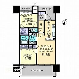 アルファステイツ福山駅前 2LDKの間取図画像