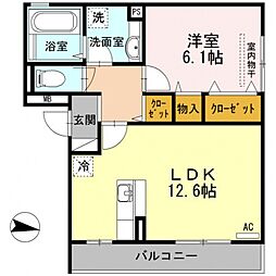D-room明神 1LDKの間取図画像