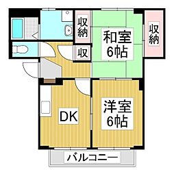 スリーピークスIII 1階2DKの間取り