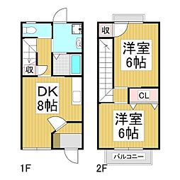 パールS 1階2DKの間取り