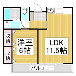 はなぶさハイツI 2階1LDKの間取り