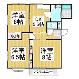 ピーズダイナ　B棟 3階3DKの間取り