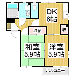 富貴原ハイツ　Ｃ棟 1階2DKの間取り