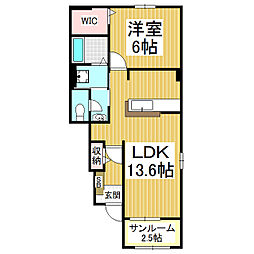 シャルモンテB 1LDKの間取図画像