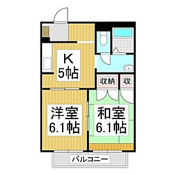 フレグランス馬見塚2番館 2Kの間取図画像
