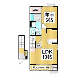 グランライトB 1LDKの間取図画像