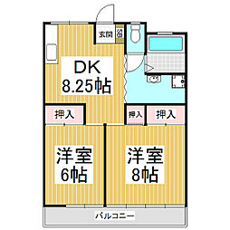 三心ハイツ 2DKの間取図画像