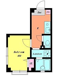 ヴィラシャルマン 4階1Kの間取り