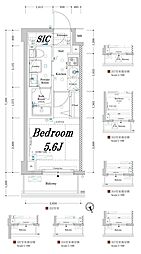 アクサスレジデンス目黒東 3階1Kの間取り