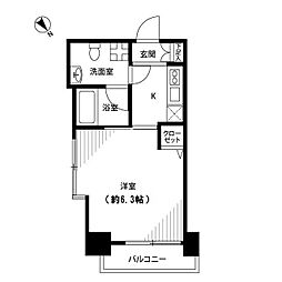 JR山手線 五反田駅 徒歩6分の賃貸マンション 3階1Kの間取り