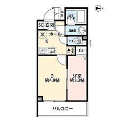 板橋区赤塚6丁目マンション 1DKの間取図画像