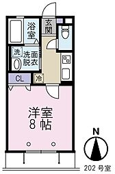 カトルフィーユ 1Kの間取図画像