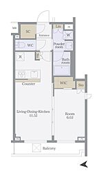 AXAS南蒲田アジールコート 1LDKの間取図画像