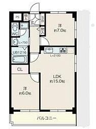 Osaka Metro中央線 緑橋駅 徒歩5分の賃貸マンション 2階2LDKの間取り