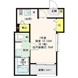 近鉄難波線 今里駅 徒歩2分の賃貸アパート 2階ワンルームの間取り
