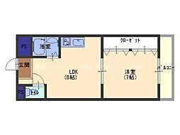 シャンボール今里2番館 1DKの間取図画像