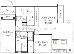 サンフラット 2階2LDKの間取り