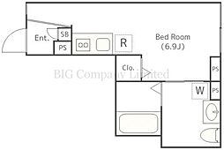 リバティヒル奥沢 1階ワンルームの間取り