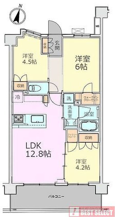 ■最上階5階部分の南東向き住戸で陽当り良好■専有面積:59.05m2の3LDK