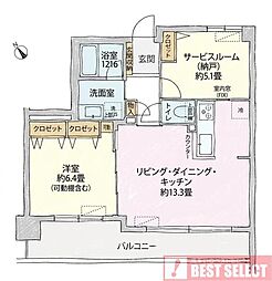 シャリエ赤羽 1SLDKの間取図画像