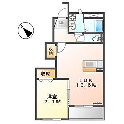 アーバンコート青木島 1階1LDKの間取り