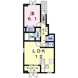 サンフィオーレ三本柳 1階1LDKの間取り