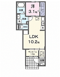 ラ　フェリーチェ　篠ノ井 1階1LDKの間取り