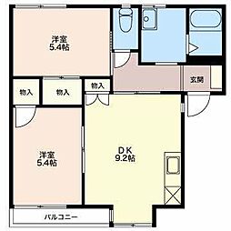 ラプラスゆうＭ 2階2DKの間取り