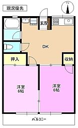 シティハイムくらたB 2DKの間取図画像