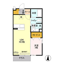 ルーエ三本柳A 1LDKの間取図画像