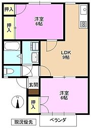 アムールクワナB 2DKの間取図画像