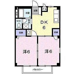 メルベーユ宮B 2DKの間取図画像