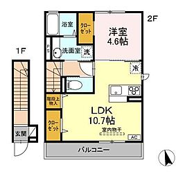 グランディールT E棟 1LDKの間取図画像