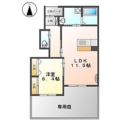ガーデンハイム桜 1階1LDKの間取り