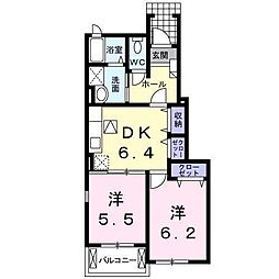 ベルソーレ　Ａ 1階2DKの間取り