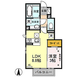 グランメールA 1LDKの間取図画像