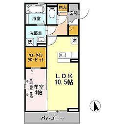 ラメゾンドゥソア 1LDKの間取図画像