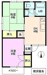 パークタウン北長野B 2DKの間取図画像