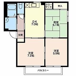 バリュージュ田中A棟 3DKの間取図画像
